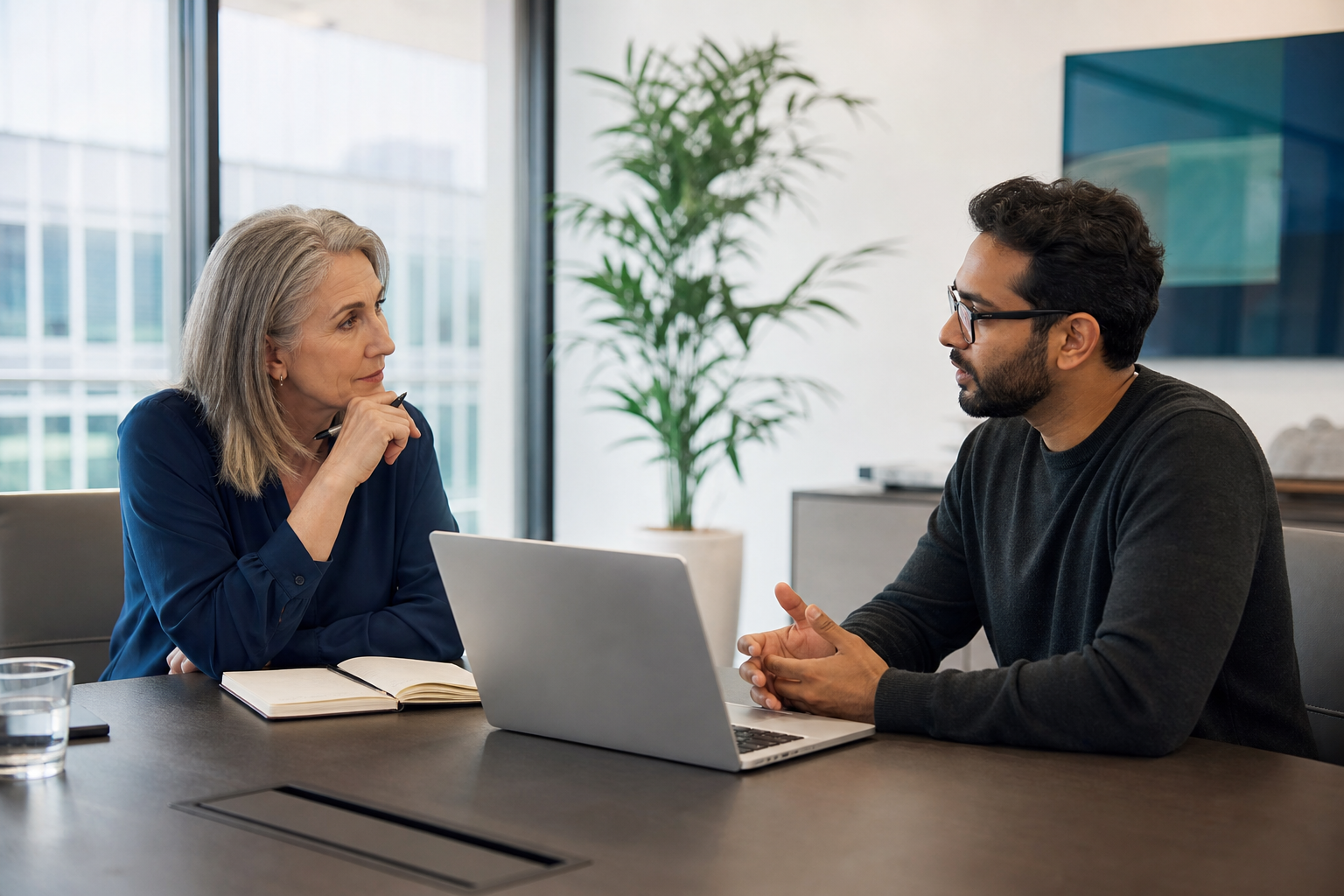 Technology recruiter talking with a software professional